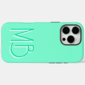 Coques Case-Mate iPhone Initiales Monogrammes Aquamarines contemporaines (Verso (horizontal))