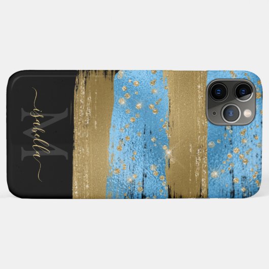 Coques Case-Mate iPhone Initiales monogrammes Black Blue Gold (Dos (Horizontal))