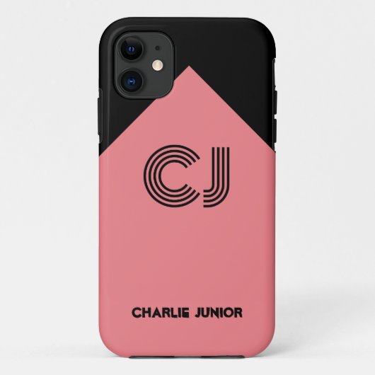 Coques Case-Mate iPhone initiales monogrammes en rose noir (Dos)