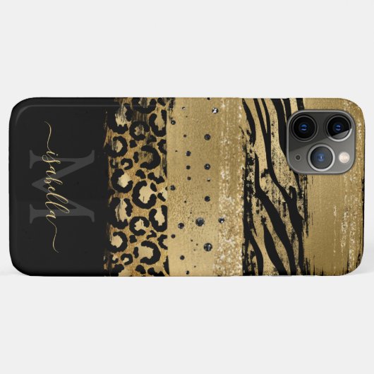 Coques Case-Mate iPhone Initiales monogrammes Impression d'animaux Noir Or (Dos (Horizontal))