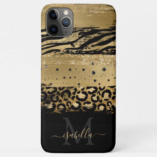 Coques Case-Mate iPhone Initiales monogrammes Impression d'animaux Noir Or (Dos)