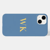 Coques Case-Mate iPhone Initiales monogrammes minimaux Dusty Blue Gold (Verso (horizontal))