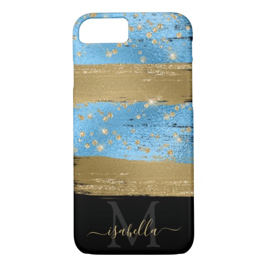 Coques Case-Mate iPhone Initiales monogrammes Noir Or bleu (Dos)
