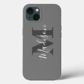 Coques Case-Mate iPhone Initiales Monogrammes Nom personnalisé Gris Blanc (Verso)