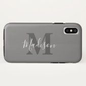 Coques Case-Mate iPhone Initiales Monogrammes Nom personnalisé Gris Blanc (Dos (Horizontal))