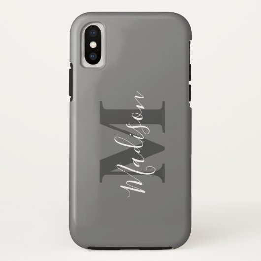 Coques Case-Mate iPhone Initiales Monogrammes Nom personnalisé Gris Blanc (Dos)