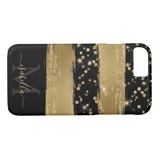 Coques Case-Mate iPhone Initiales monogrammes Parties scintillant d'or noi (Dos (Horizontal))