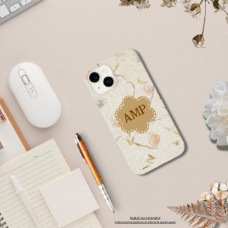 Coque Pour iPhone 14 Initiales papier kraft girly arrière - plan floral