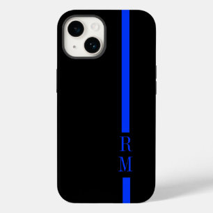 Coque Pour iPhone 14 Initiales personnalisées de ligne bleue mince