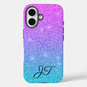 Coques iPhone 16 Initiales Personnalisées Vert Bleu Violet Élégant