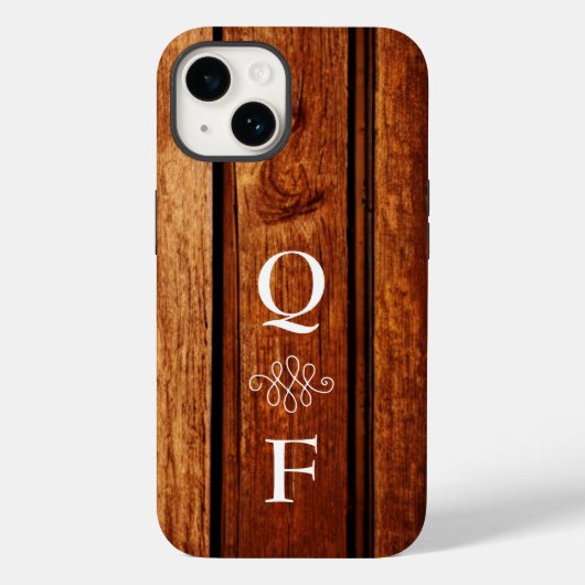 Coques Case-Mate iPhone Initiales simples de Monogramme de grains de bois  (Verso)