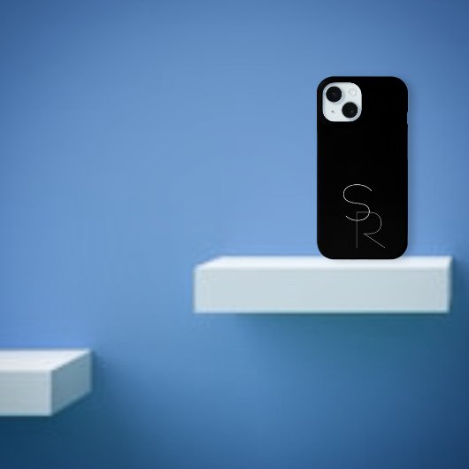 Coques Case-Mate iPhone Initiales superposées 2 Modernes | Gris sur Noir