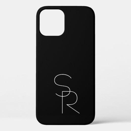 Coques Case-Mate iPhone Initiales superposées Modern 2 | Blanc sur Noir (Verso)