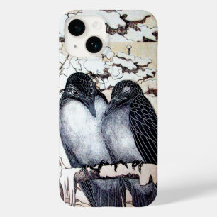 Coque Pour iPhone 14 INSÉPARABLES D'HIVER DANS LA NEIGE Dessin noir et 