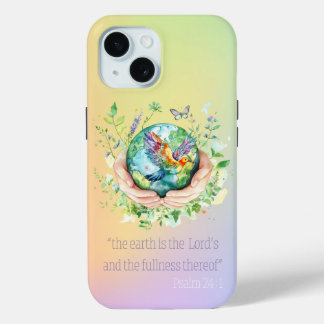 Coque Pour iPhone 15 Inspirational Bible Rainbow Floral Earth Hand Dove