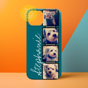 Coque Pour iPhone 15 Instagram Collage - 4 photos arrière - plan bleu