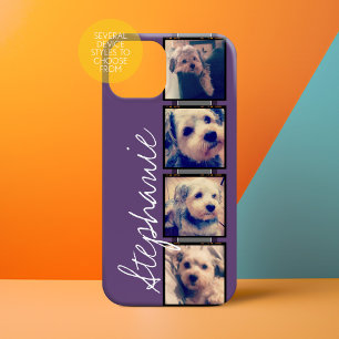 Coque Pour iPhone 15 Instagram Collage - 4 photos arrière - plan violet