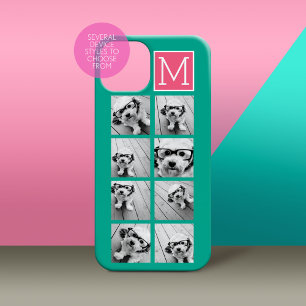 Coques Pour iPhone Instagram Teal & Rose Chaud Monogramme Collage Pho