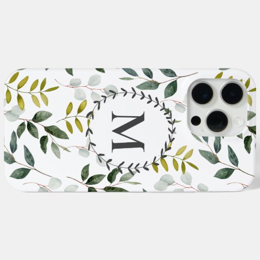 Coques Case-Mate iPhone iPad Feuille tropical Eucalyptus vert monogramme (Verso (horizontal))