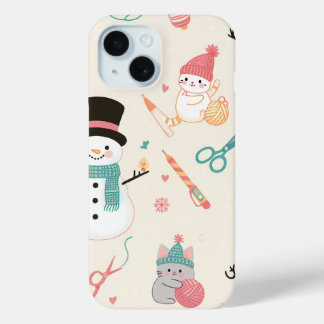 Coque Pour iPhone 15 iPhone 15 Coque-Chat bonhomme de neige