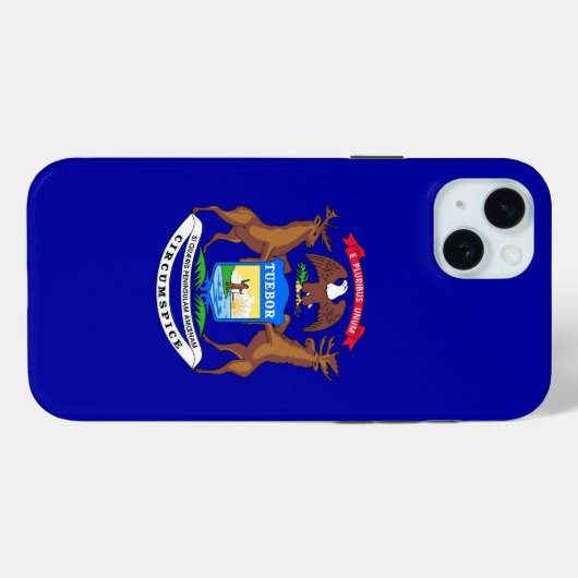Coques Case-Mate iPhone iPhone 15 Plus Coque-Mate, drapeau du Michigan (Verso (horizontal))