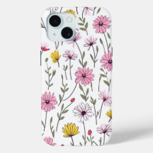 iPhone 15 Téléphone Boîtier élégant rose floral de