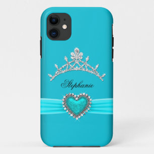 Coque iPhone 11 iPhone 5 Diadème Princesse Argent Turquoise Bijou
