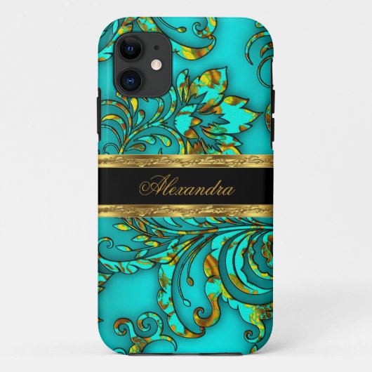 Coques Case-Mate iPhone iPhone 5 Elégant Turquoise Gold Black Floral Damas (Dos)