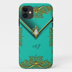 Coque iPhone 11 iPhone 5 Monogramme Élégant Royal Jade Or
