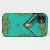 Coques Case-Mate iPhone iPhone 5 Monogramme Élégant Royal Jade Or (Dos (Horizontal))