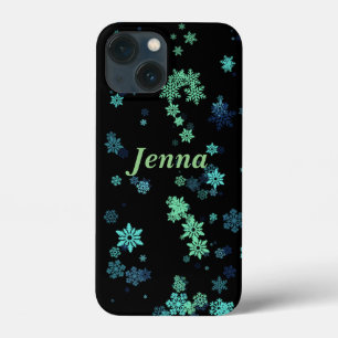 Case-Mate iPhone Case iPhone Black avec Green & Blue Snowflakes