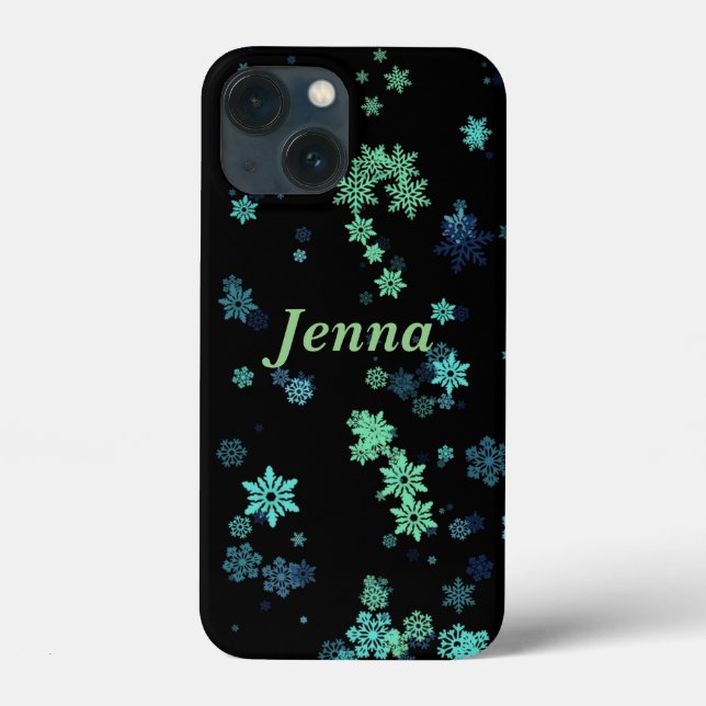 Coques Case-Mate iPhone iPhone Black avec Green & Blue Snowflakes (Verso)