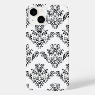Coque Pour iPhone 14 iPhone blanc 7 de damassé noire vintage élégant