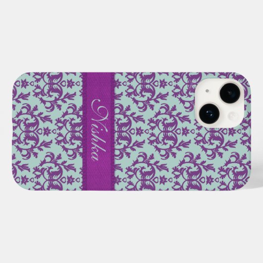 Coques Case-Mate iPhone Iphone botanique damassé violet émeraude (Verso (horizontal))