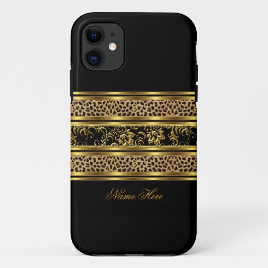 Coques Case-Mate iPhone iPhone Élégant Classe Or Noir Léopard Floral (Dos)
