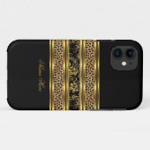Coques Case-Mate iPhone iPhone Élégant Classe Or Noir Léopard Floral (Dos (Horizontal))