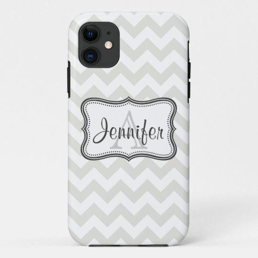 Coques Case-Mate iPhone iPhone gris et blanc 5 de monogramme de Chevron (Dos)