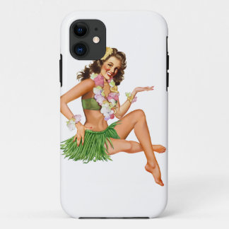 Coque iPhone 11 iPhone hawaïen vintage de fille de goupille- 5 cas