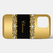 Coques Case-Mate iPhone iPhone Noir Floral Faux Or (Verso (horizontal))