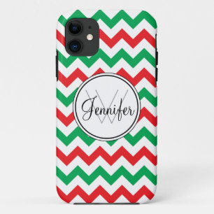 Etui iPhone Case-Mate iPhone rouge et vert 5 de monogramme de Chevron de