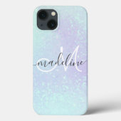 Coques Case-Mate iPhone Iridescent Pastel Holographic Glitter monogrammed (Verso)