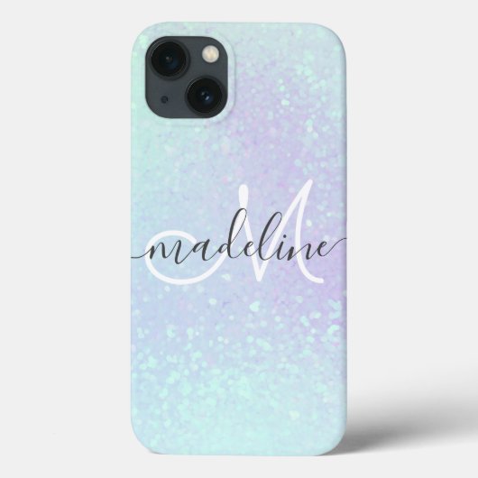 Coques Case-Mate iPhone Iridescent Pastel Holographic Glitter monogrammed (Verso)