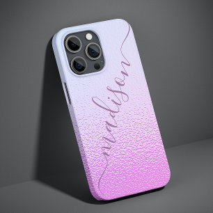 Coque Pour Pour iPhone 14 Pro Max Iridescente Girly rose Shimmer Nom personnalisé
