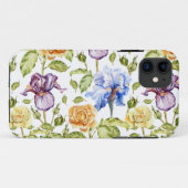 Coques Case-Mate iPhone Iris et rose aquarelle motif floral (Dos (Horizontal))