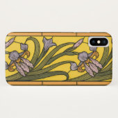 Coques Case-Mate iPhone Iris Fleur Art Nouveau Vitrail Bleu Or (Dos (Horizontal))