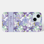Coques Case-Mate iPhone Iris Floral Aquarelle Violet Jaune Monogramme (Verso (horizontal))