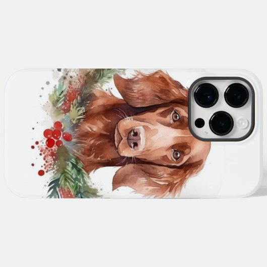 Coques Case-Mate iPhone Irlandais Red Setter Festive Wreath Pup (Verso (horizontal))
