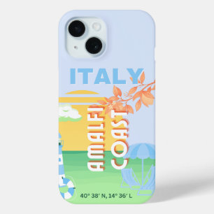 Coque Pour iPhone 15 Italie Travel Art, Côte d'Amalfi, Preppy, Bleu