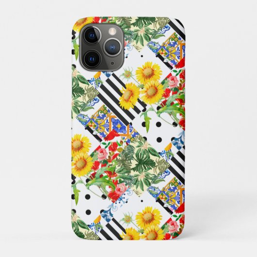 Coques Case-Mate iPhone italien, art sicilien, patchwork, Fleurs d'été (Dos)