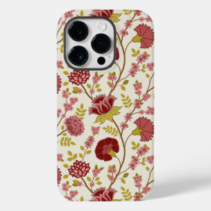 Coque Pour iPhone 14 Pro Jacobean Floral Grand Motif Reds Pinks Gold Creme